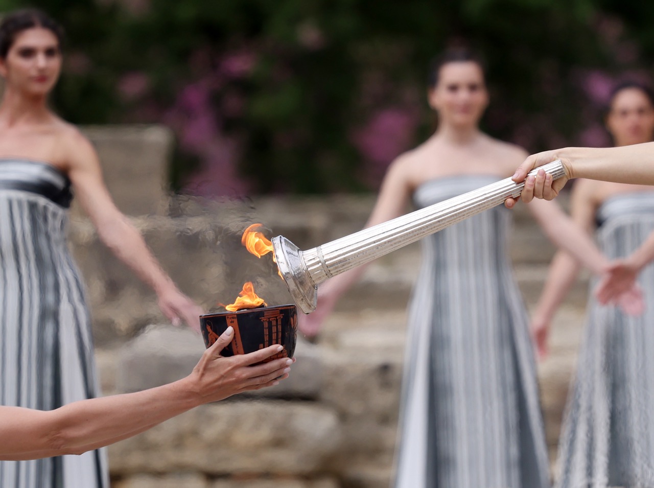 Olympic torch lighting in Olympia, Greece.