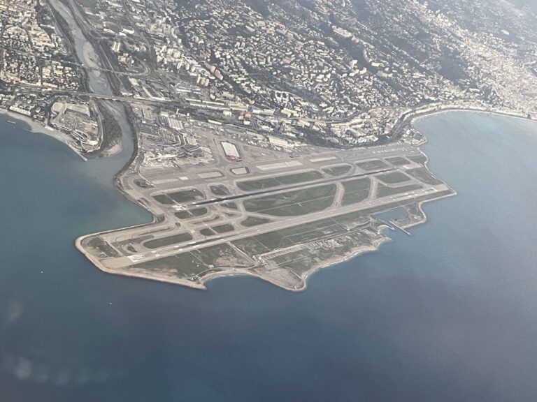 Nice Airport runway aerial view - United Airlines Nice to Washington