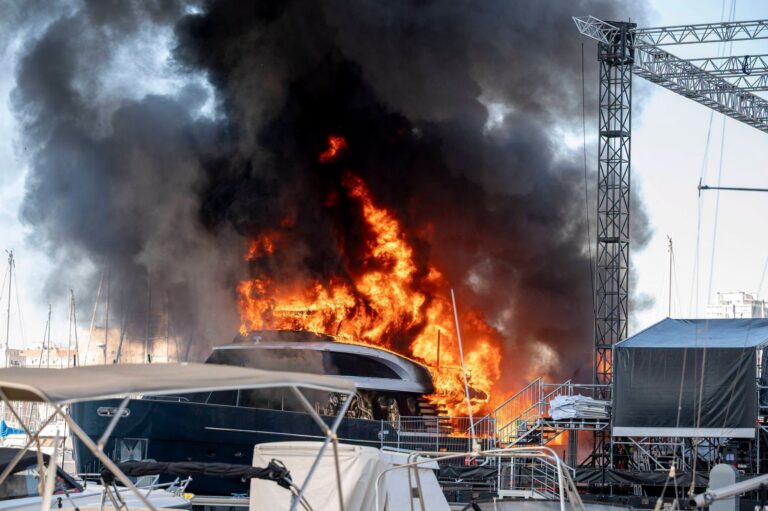 fire on boats in Marseilles Old Port